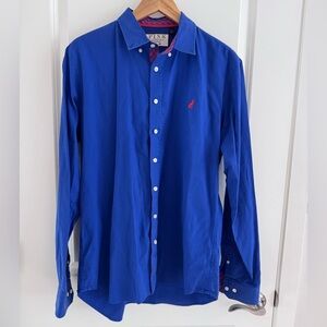 Thomas Pink Blue Classic Button-Down Shirt Red Logo size large extra buttons